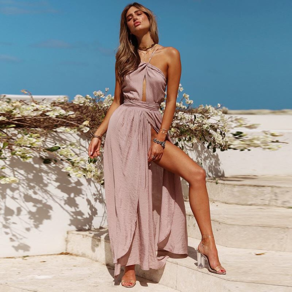 Open Back Halter Maxi Dress